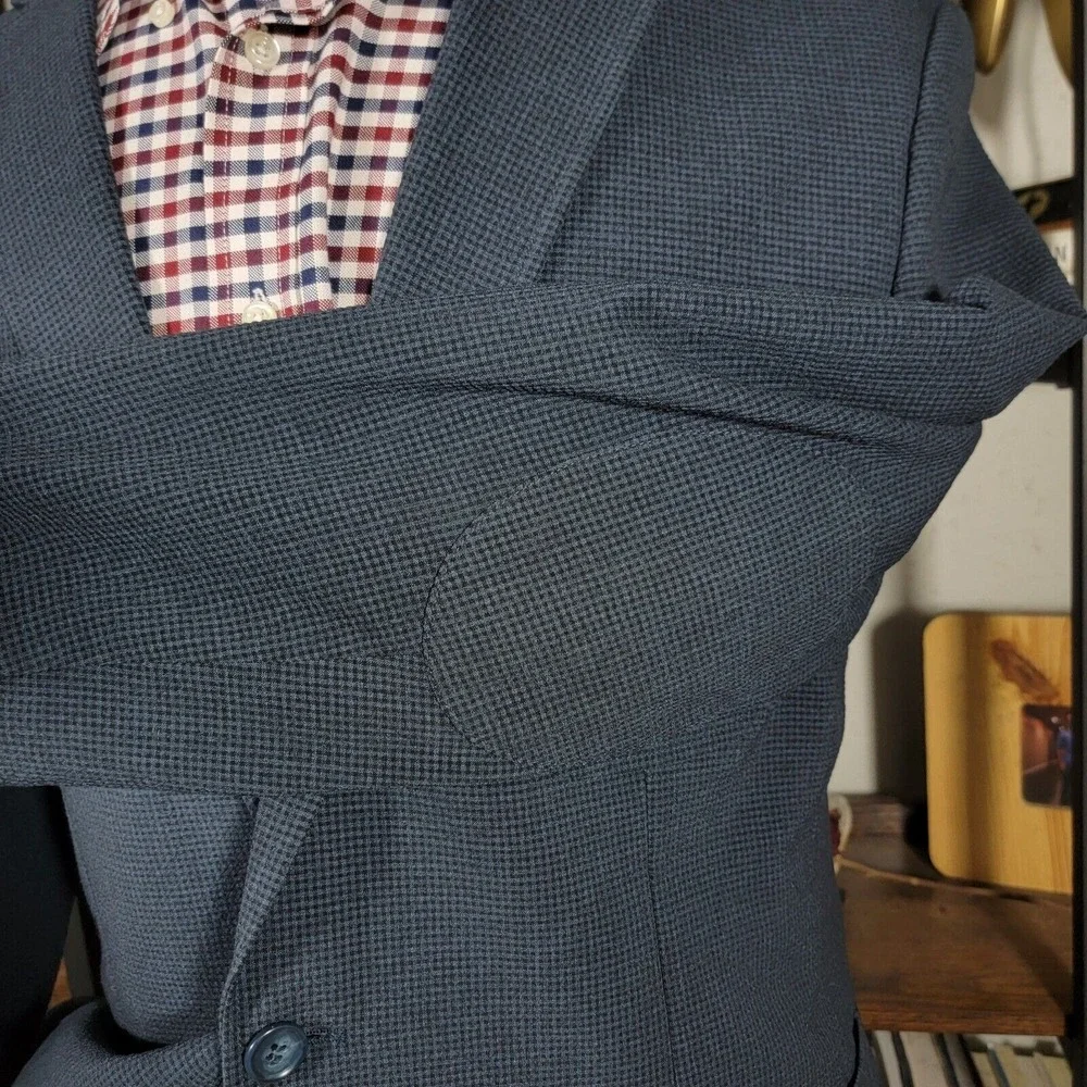 Zanetti Mens Seersucker‎ Sport Coat Two Button Navy Checked Slim Size XL